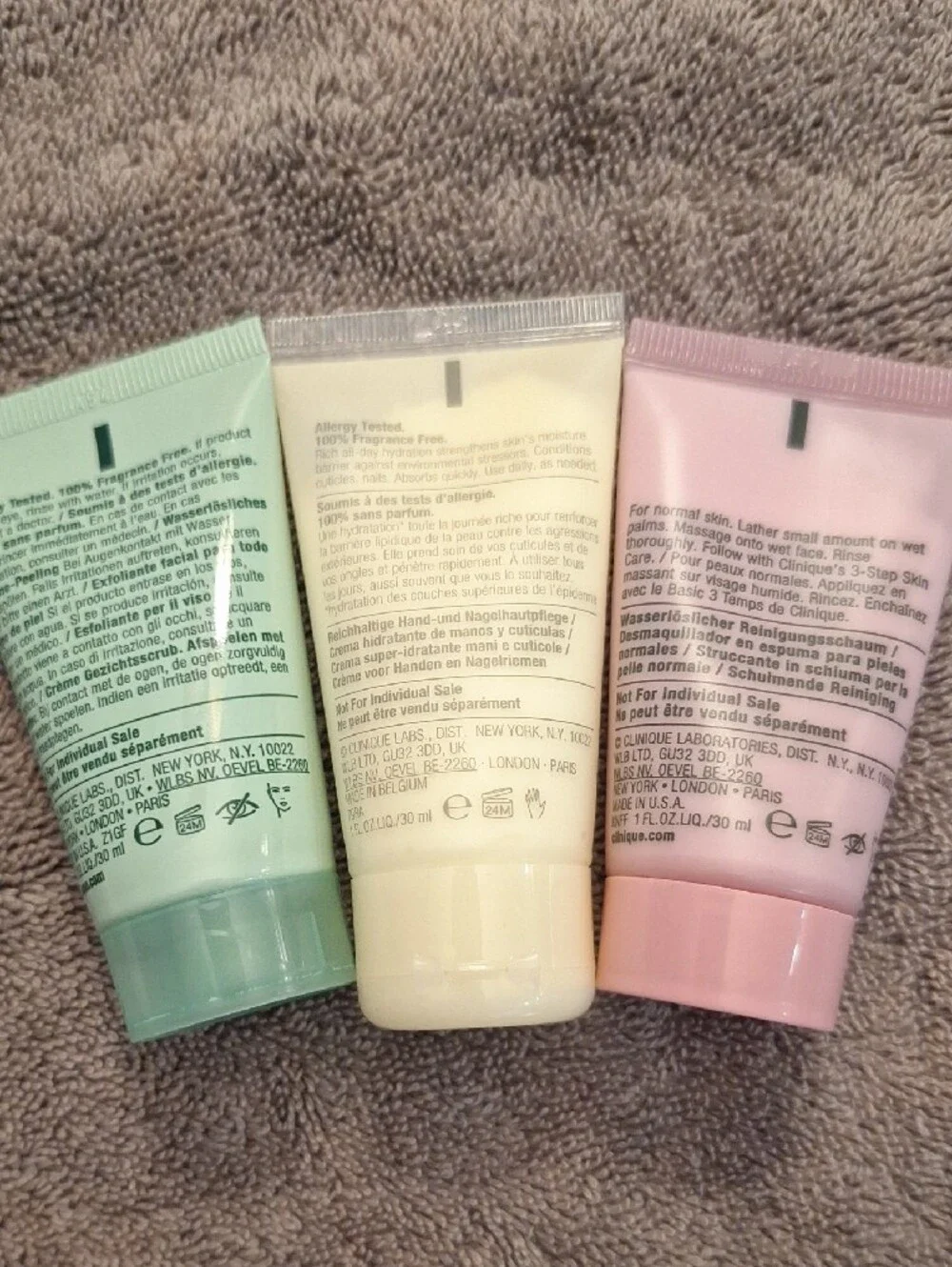 Clinique Mini Skincare Trio - Mint Green, Cream, Pink. New No Box